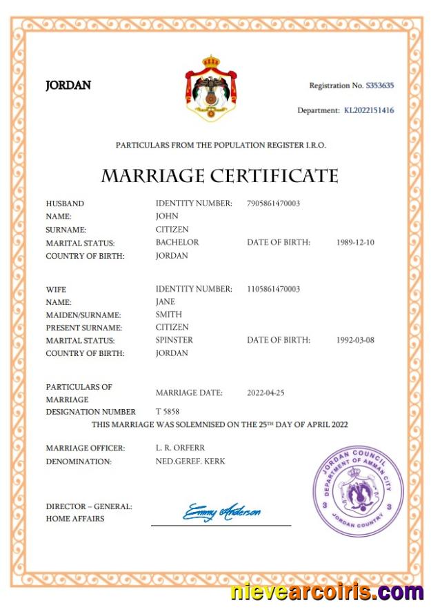 Jordan marriage certificate